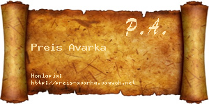 Preis Avarka névjegykártya